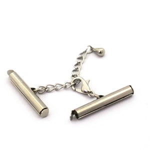 Miyuki Slide Tube End Set con cadena extensora, tubos de extremo de latón de color plateado de 4x25 mm para Miyuki, conectores de pulsera, tapas de extremo deslizante