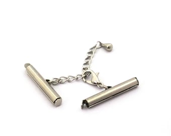 Miyuki Slide Tube End Set With Extender Chain, 4x25 mm Silver Color Brass Slide End Tubes for Miyuki, Bracelet Connectors, Slider End Caps