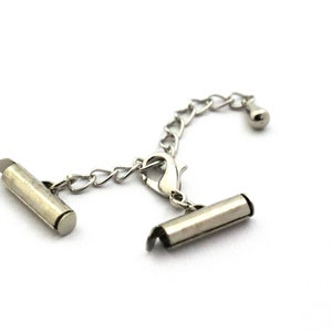 Miyuki Slide Tube End Set con cadena extensora, 4x15 mm Silver Color Brass Slide End Tubes para Miyuki, conectores de pulsera, tapas de extremo deslizante