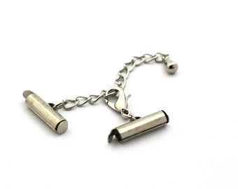 Miyuki Slide Tube End Set With Extender Chain, 4x15 mm Silver Color Brass Slide End Tubes for Miyuki, Bracelet Connectors, Slider End Caps