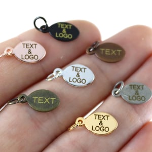 Oval Custom Laser Engraved Logo, Custom Jewelry Tag, Personalized Logo, Jewelry Logo Charm, Custom Logo, Metal Jewelry Tag - 7x11 mm L418