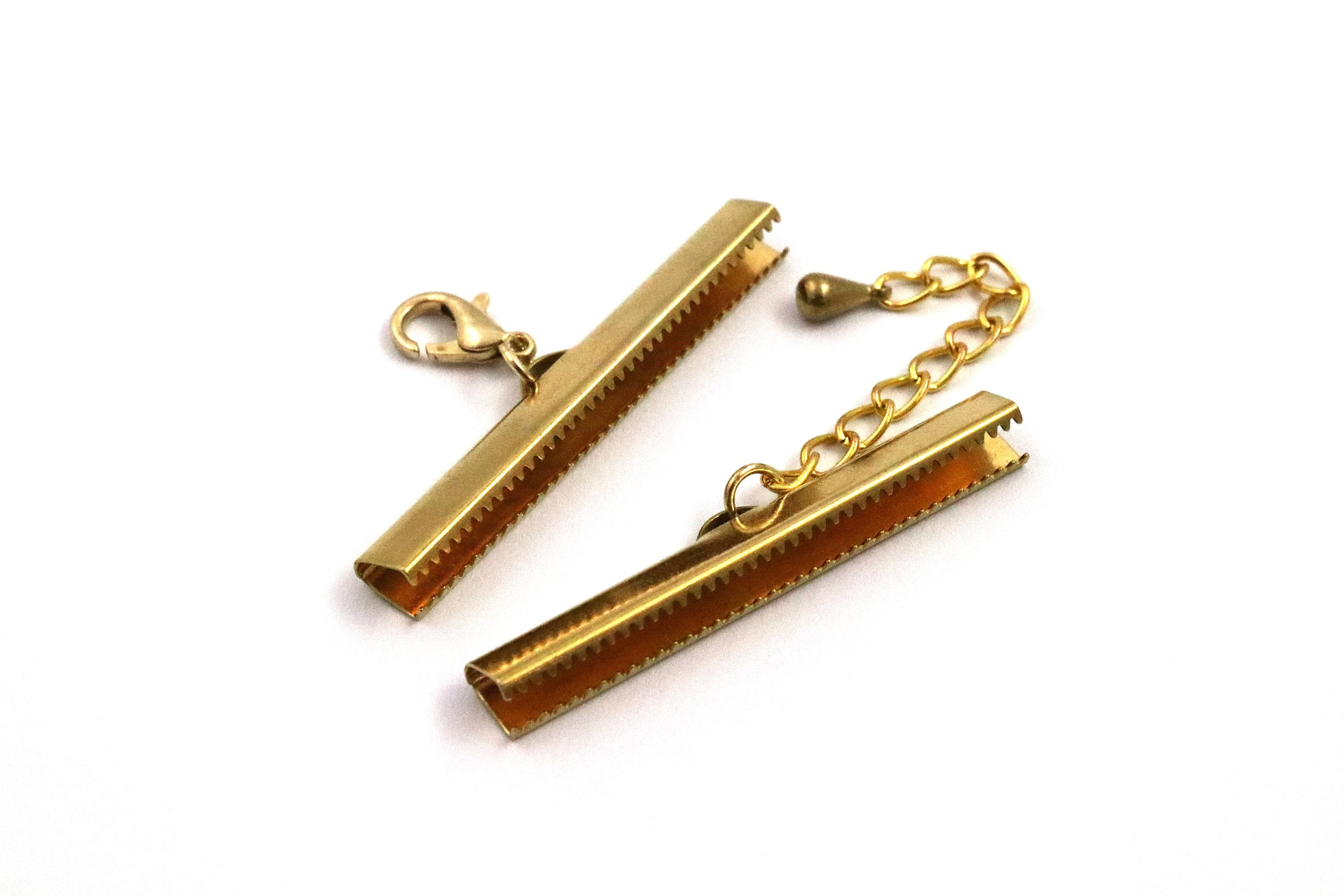 Ribbon Crimp End Set With Extender Chain, 6x45 mm Raw Brass Ribbon…