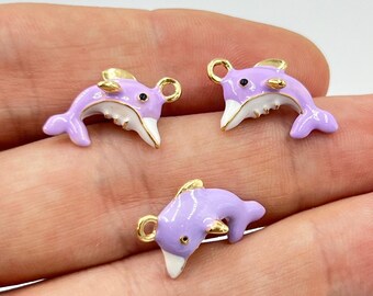 Gold Plated Whale Charm, Animal Charm, 3D Simulated Charms, Enamel Charms, DIY Necklace Bracelet Supplies, Jewelry Making Accessories