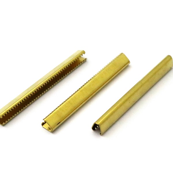 6x51 mm Raw Brass Ribbon Crimp End, Ribbon Fasteners, Ribbon Crimp Ends Without Loop, Clasp, Findings, Ribbon End, Ribbon Clasp, Crimp