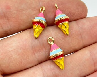 Gold Plated Ice Cream Charm, 3D Simulated Charms, Enamel Ice Cream Charm, DIY Necklace Bracelet Supplies, Jewelry Making Accessories