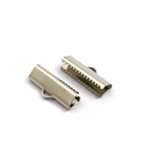 6x19 mm Silver Color Brass Ribbon Crimp End, Ribbon Fasteners, Ribbon Crimp End With Loop, Clasp, Findings, Ribbon End, Ribbon Clasp, Crimp