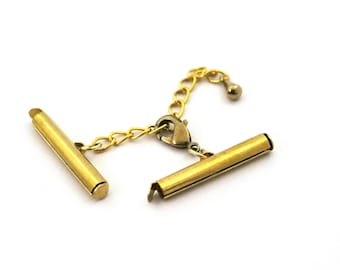 Miyuki Slide Tube End Set With Extender Chain, 4x25 mm Raw Brass Slide End Tubes for Miyuki, Bracelet Connectors, Slider End Caps, Bracelets