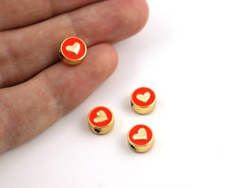 8 mm 24k Shiny Gold Plated Enamel Heart Beads, Heart Charms, Heart Bracelet Connector, Gold Plated Enamel Jewelry Supplies, M1069
