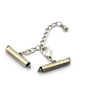 Miyuki Slide Tube End Set con cadena extensora, tubos de extremo de latón de color plateado de 4x20 mm para Miyuki, conectores de pulsera, tapas de extremo deslizante