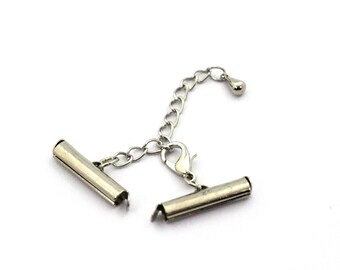 Miyuki Slide Tube End Set With Extender Chain, 4x20 mm Silver Color Brass Slide End Tubes for Miyuki, Bracelet Connectors, Slider End Caps