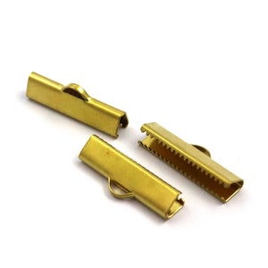 6x25 mm Raw Brass Ribbon Crimp End, Ribbon Fasteners, Ribbon Crimp End With Loop, Clasp, Findings, Ribbon End, Ribbon Clasp, Crimp