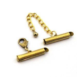 Miyuki Slide Tube End Set con cadena extensora, tubos de extremo de latón crudo de 4x20 mm para Miyuki, conectores de pulsera, tapas de extremo deslizante, pulseras