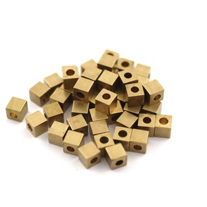 4x4 mm Raw Brass Square Cube Beads, Cube Findings, Solid Cube Beads, Cube Charm, Cube Shape Findings, Brass Cube