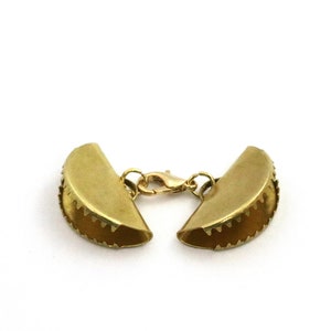 Ribbon Crimp End Set, 12x25 mm Raw Brass D Shape Ribbon Crimp, Ribbon Fasteners, Ribbon End, Findings