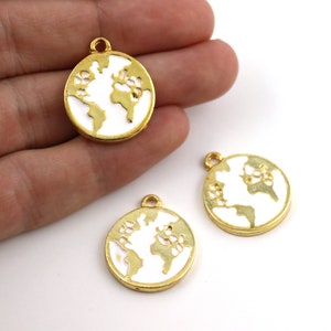 21 mm 24k Shiny Gold Plated World Map Charms, Earth Pendant, Enamel World Charms, Eye Earring, Gold Plated Enamel Jewelry Supplies, M1091