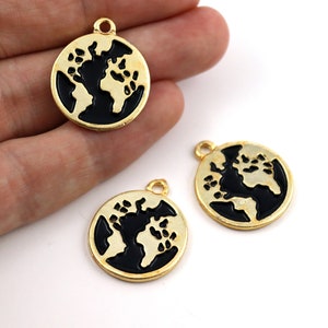 21 mm 24k Shiny Gold Plated World Map Charms, Earth Pendant, Enamel World Charms, Eye Earring, Gold Plated Enamel Jewelry Supplies, M1089