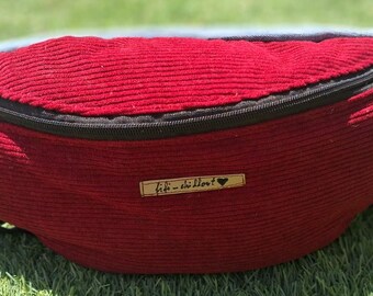 BORDEAUX DENIM      Upcycled corduroy belt bag - handmade crossbody bag - Fanny Pack - Sac Banane  one-of-a-kind