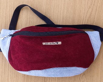 Marsupio in velluto a coste riciclato - borsa a tracolla fatta a mano - pezzo unico BORDEAUX DENIM