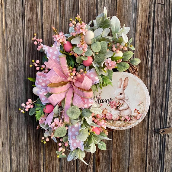 Shabby Chic Easter Wreath: Handmade Grapevine Wreath With Bunny 