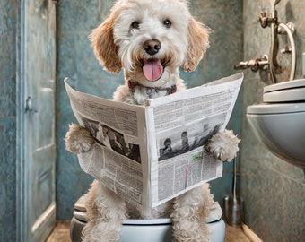 Doodle puppy reading news File for printing