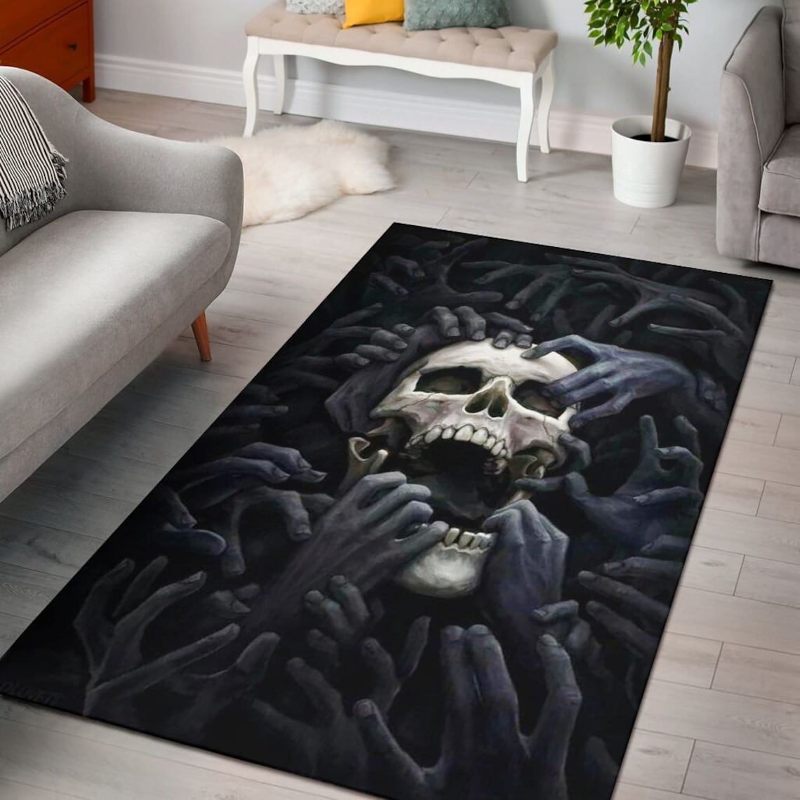 Dark Skull Rug Decorative Stylish Design Luxury Area Etsy