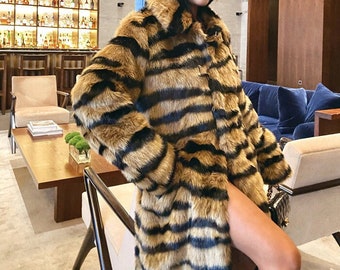 Luxury Tiger Pattern Fur Faux Coat for 