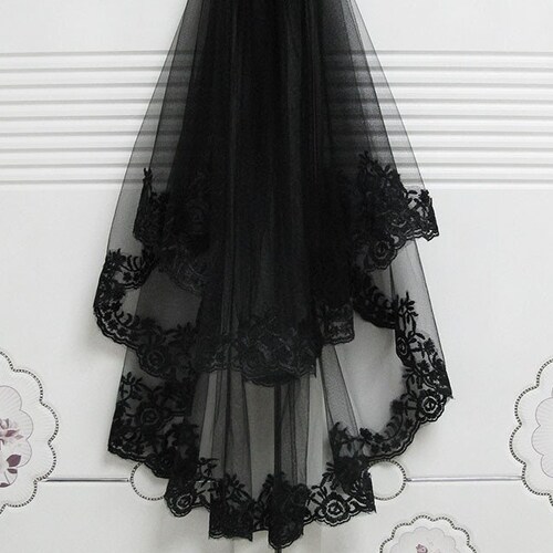 Halloween Black Wedding Veil Cathedral One Tier Wedding Veil Etsy
