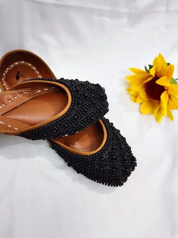Zapatos Khussa de perlas negras para niñas zapatos planos de Etsy España