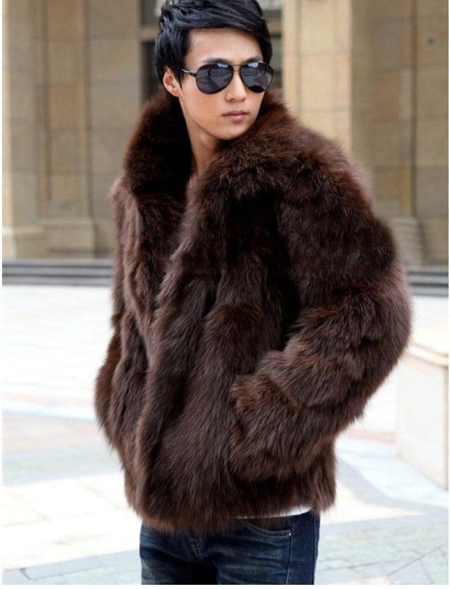 Men's Faux Fur Jacket & Winter Korean Style Thatch - Etsy
