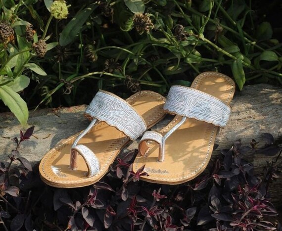 Handcrafted Silver Tilla Kolhapuri Chappals for Women Hippie - Etsy