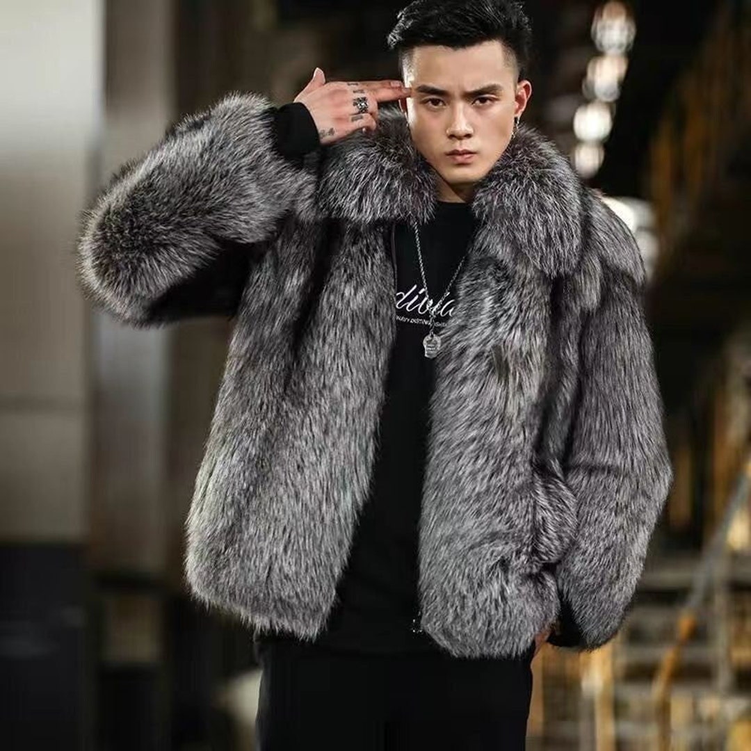 Men's Silver Oversized Soft Fluffy Fur Jacket Faux - Etsy UK