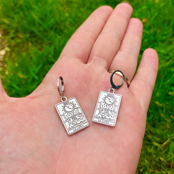 Tarot card silver huggie hoop earrings