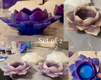 Custom Resin Flower Candle Holder - Set of 2 - Lotus Flower