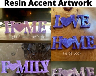 Love, Family, Home - accent piece - resin art - tv stand and shelf artwork