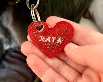 Custom Resin Dog/Cat Name Tags - Resin Art - Heart, Small/Big Bone, Circle - Any color - Acrylic Mica Powder Resin Pouring Pet Name Tag
