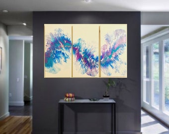 Royal Lilac - (3) 10"x20" - Abstrakcyjny obraz akrylowy - Dutch pour - Płynne dzieło sztuki