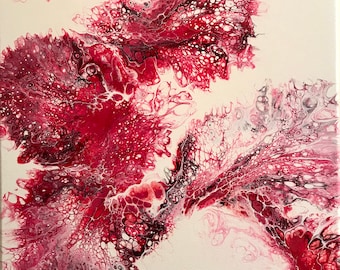 Crimson Bliss- 16"x20" - Abstract acrylic painting - Dutch Pour- Fluid Artwork - Red, Black and White