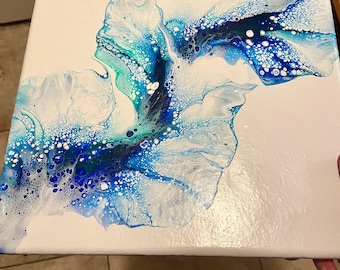 Sapphire Dreams -Acrylic Abstract Pour Painting - Fluid Artwork - Dutch Pour - Blue and Green