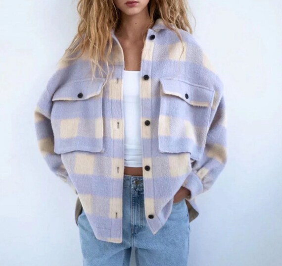 Plaid Woolen Shirt Jackets for Women 
