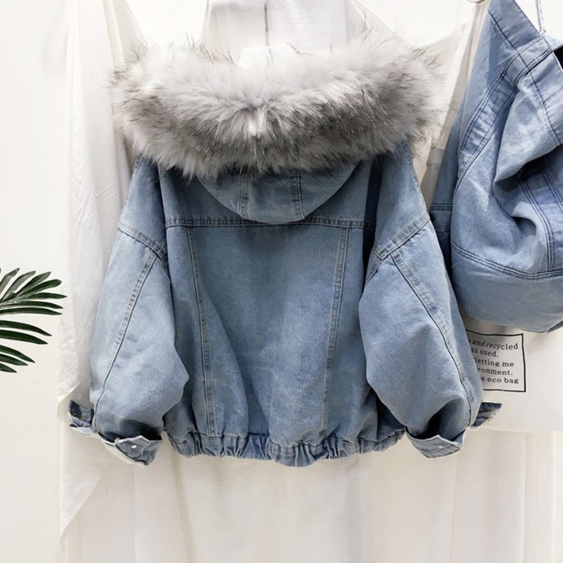 Women Winter Denim Jacket Faux Fur Collar Denim Coat Etsy Israel