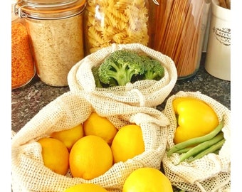 Organic Cotton Produce Bags | Plastic Free Fruit & Vegetables| Reusable Mesh Washable Grocery Bags| Tare Weight Label