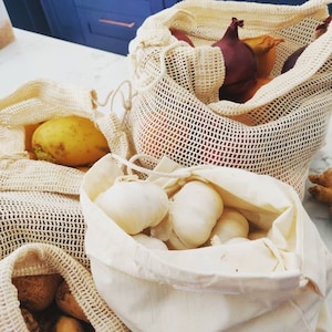Organic Cotton Produce Bags | Plastic Free Fruit & Vegetables| Reusable Mesh Washable Grocery Bags| Reusable food bag, veg storage bag
