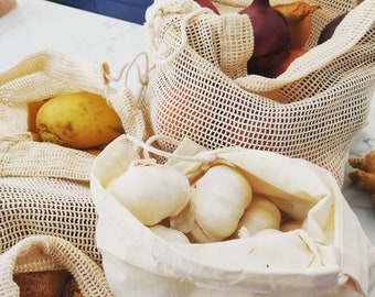 Bolsas de malla de algodón orgánico para productos agrícolas / Reutilizables, sin plástico, lavables