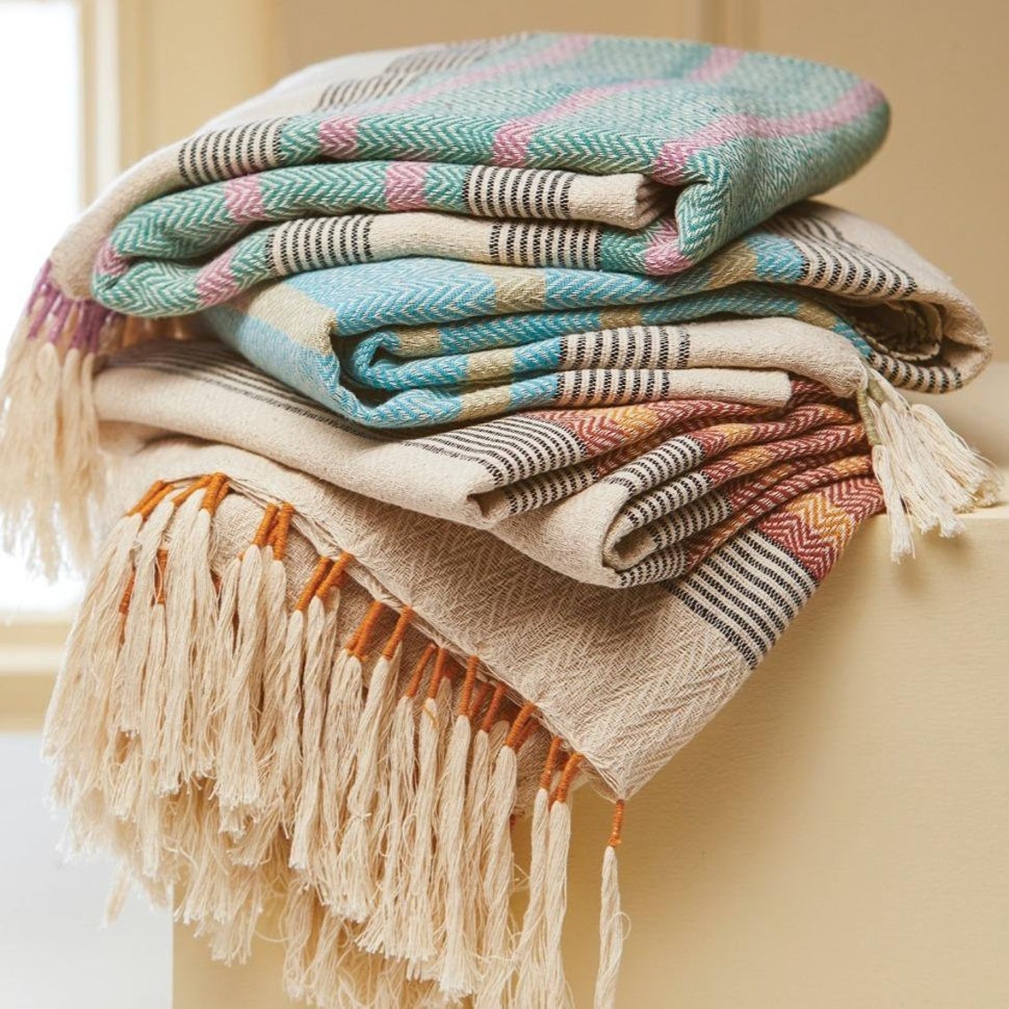 Herringbone Malabar Throw 125 x 180cm 100% cotton Handwoven image 1