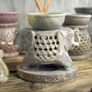 Soapstone Oil Burner Handmade Elephant 3.5&#39; Housewarming Gift, Birthday Gift, Diwali Oil Warmer Aromatherapy Fragrance oil burner