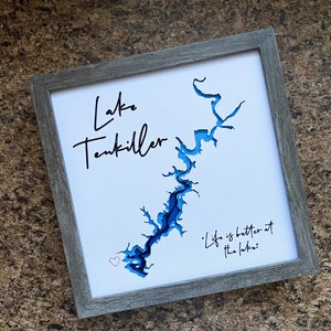Lake Tenkiller Oklahoma Tenkiller Ferry Lake Bathymetric Topography Depth Chart Topographic Map 9&quot;x9&quot; Shadow Box Layered Cardstock