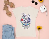 Skull Rose, Human Skull Planter, Gothic Goth Planter, Skull and Roses, Sugar Skull, Day of the Dead, Women T-shirt Halloween Gift for her