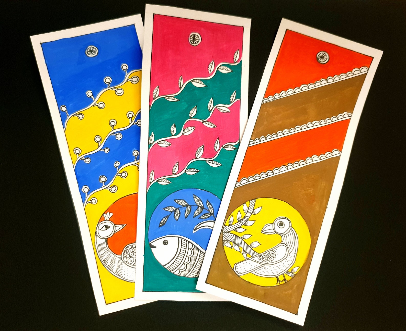 Handpainted Madhubani Bookmarks Set of 3 Etsy