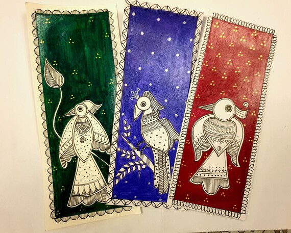 Handpainted Madhubani Bookmarks Set of 3 | Etsy