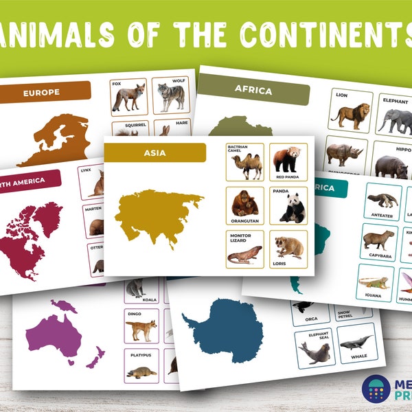Scopri gli animali da tutto il mondo: Continente Educativo e Schede Animali per Bambini / Montessori / Scuola dell'infanzia / Geografia - DIGITALE